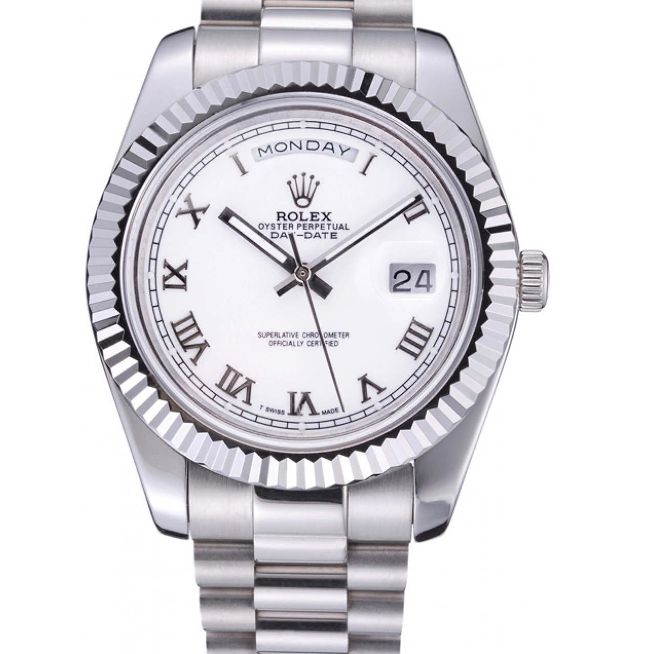 Aaa replica Bracelet Dial White Steel Stainless Day-Date Rolex 622547 0612